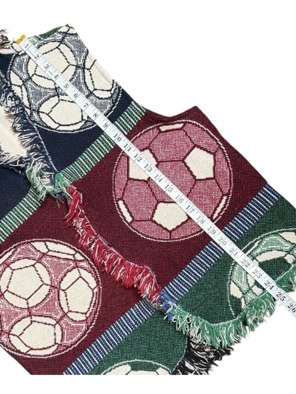 Fringed Soccer Ball Vest Upcycled Blanket Throw - Picture 7 of 8